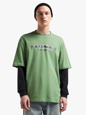Men's Green Double Sleeve Illusion Top