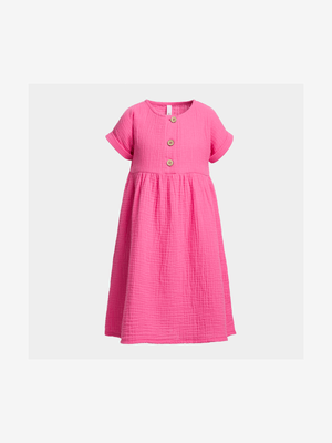 Younger Girl's Pink Button Front Dress