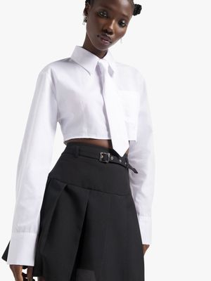 Women's White Cropped Shirt With Tie White