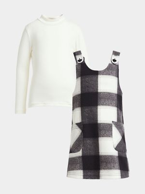Younger Girl's Black & White Check Pinafore & T-Shirt Set
