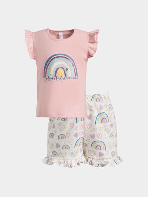 Older Girl's Pink Rainbow Print Sleepwear Set