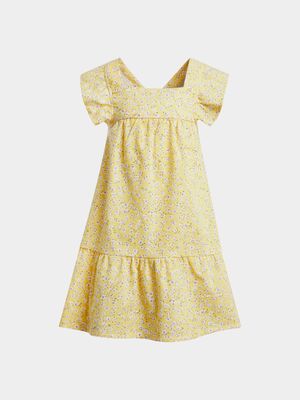 Older Girl's Yellow Daisy Print Tiered Dress