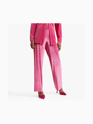 Women's Pink Velour Co-Ord Straight Leg Pants