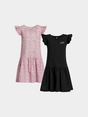 Younger Girl's Pink & Black 2-Pack Dresses