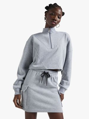 Women's Grey Melange Fleece Mini Skirt