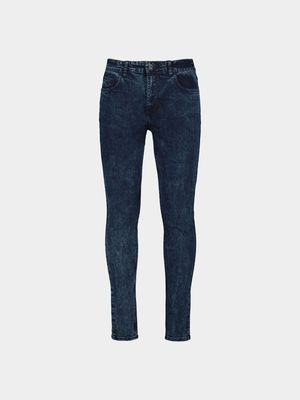 Men's Blue Mottled Wash Skinny Jeans