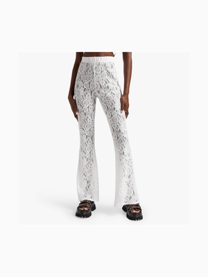 Women's white Lace Co-Ord Wideleg Pants