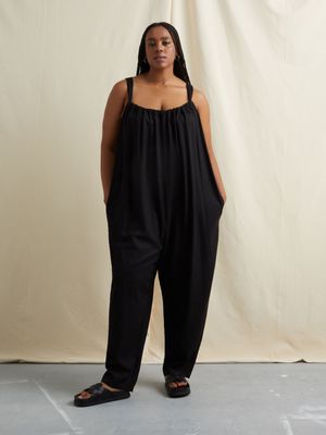 Women's Canvas Linen Blend Harem Jumpsuit Black