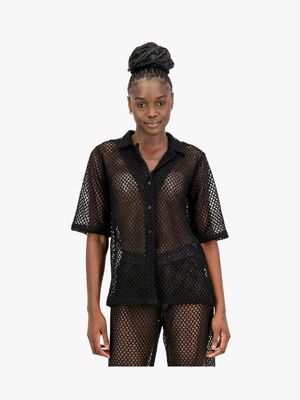 Women's Rosey & Vittori Black Crochet Shirt