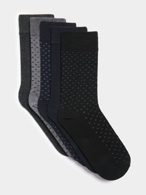 Men's Black & Grey 5-Pack Anklet Socks