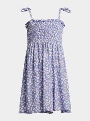 Younger Girl's Lilac Floral Print Smocked Dress