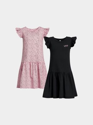 Older Girl's Pink & Black 2-Pack Dresses