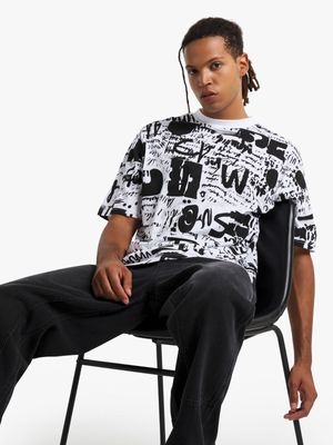 Men's White & Black Abstract Print Graphic Top