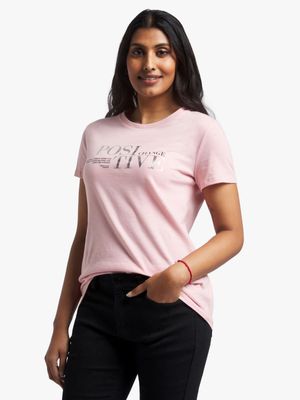 Women's Pink Slogan Print T-Shirt