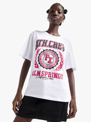 Women's White Ath Crew Palm Springs Graphic Top