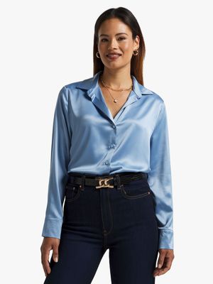 Women's Blue Satin Shirt