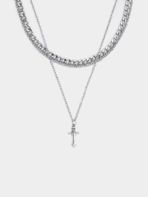 Men's Silver Multi Chain Cross Necklace