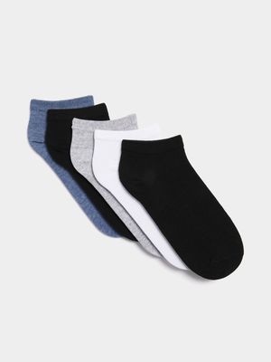 Men's Black, White & Grey 5-Pack Trainer Socks