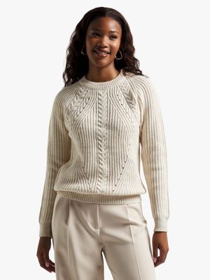 Women's Cream Cable Knit Jersey