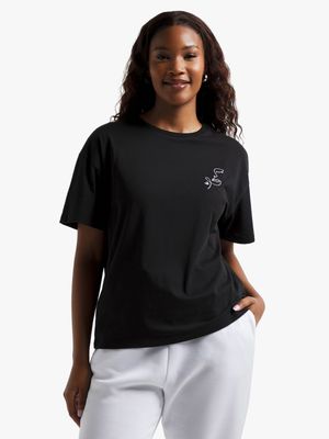 Women's Black Graphic Print T-Shirt