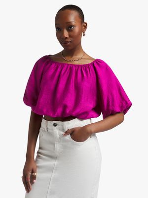 Woven Balloon Sleeve Top