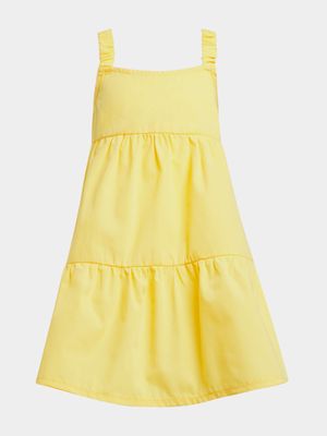 Older Girl's Yellow Tiered Poplin Dress