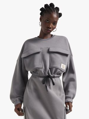 Women's Charcoal Fleece Cropped Top