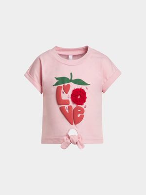 Younger Girl's Pink Graphic Print Knot T-Shirt