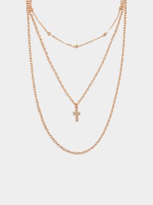 Women's Gold 3 Layer Cross Necklace