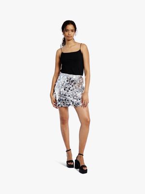 Women's Me&B Silver Chunky Sequin Mini Skirt