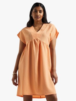 Women's Peach Tiered Babydoll Dress
