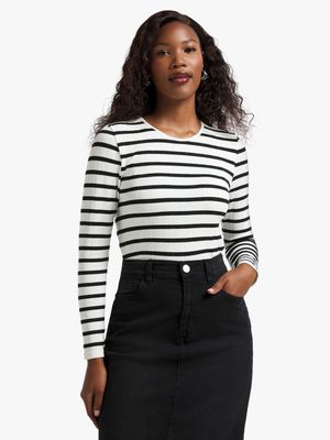 Women's Black & White Striped Seamless Top