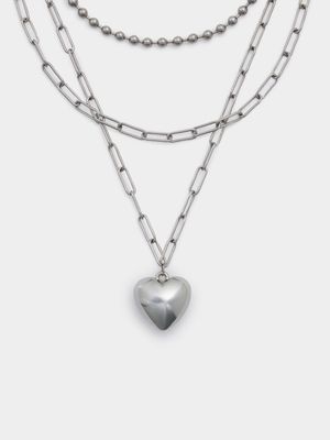 Women's Silver Chunky Heart Necklace