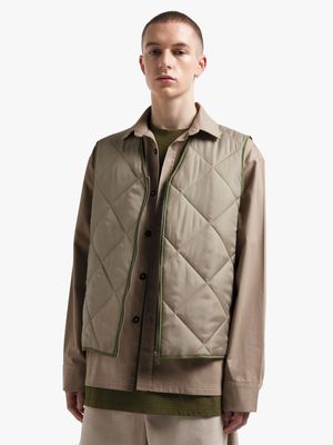 Men's Taupe Quilted Utility Vest
