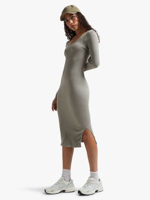Women's Grey Seamless Scoop Neck Dress
