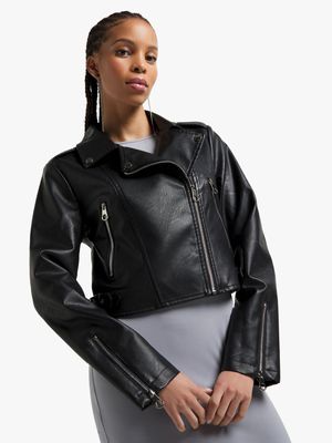 Women's Black PU BIker Jacket