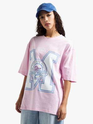 Women's Pink Collegiate Graphic Print T-Shirt