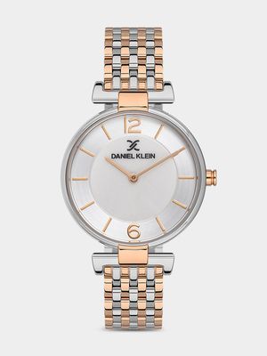 Daniel Klein Rose Plated Silver Toned Dial Two-Tone Stainless Steel  Bracelet Watch