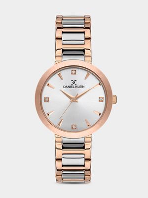 Daniel Klein Rose Plated Silver Toned Dial Two-Tone Stainless Steel Bracelet Watch