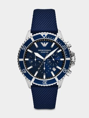 Emporio Armani Stainless Steel & Blue Nylon Leather Chronograph Watch