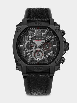 Police Norwood Black Plated Black & Charcoal Leather Chronograph Watch