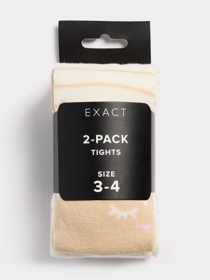 Girl's Pink & Cream 2-Pack Tights