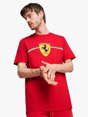 Puma Men's Scuderia Ferrari Race Big Shield Motorsport Heritage Rosso Red T-shirt
