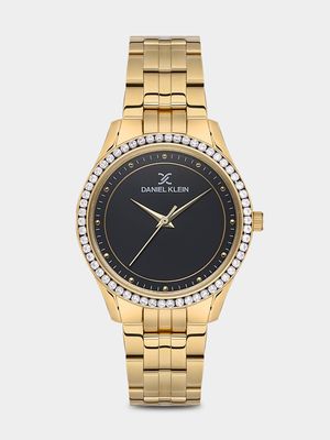 Daniel Klein Gold Plated Black Dial Bracelet Watch