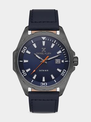 Daniel Klein Gunmetal Plated Blue Dial Blue Leather Watch