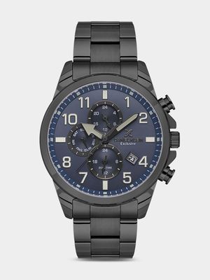 Daniel Klein Gunmetal Plated Blue Dial Chronographic Bracelet Watch