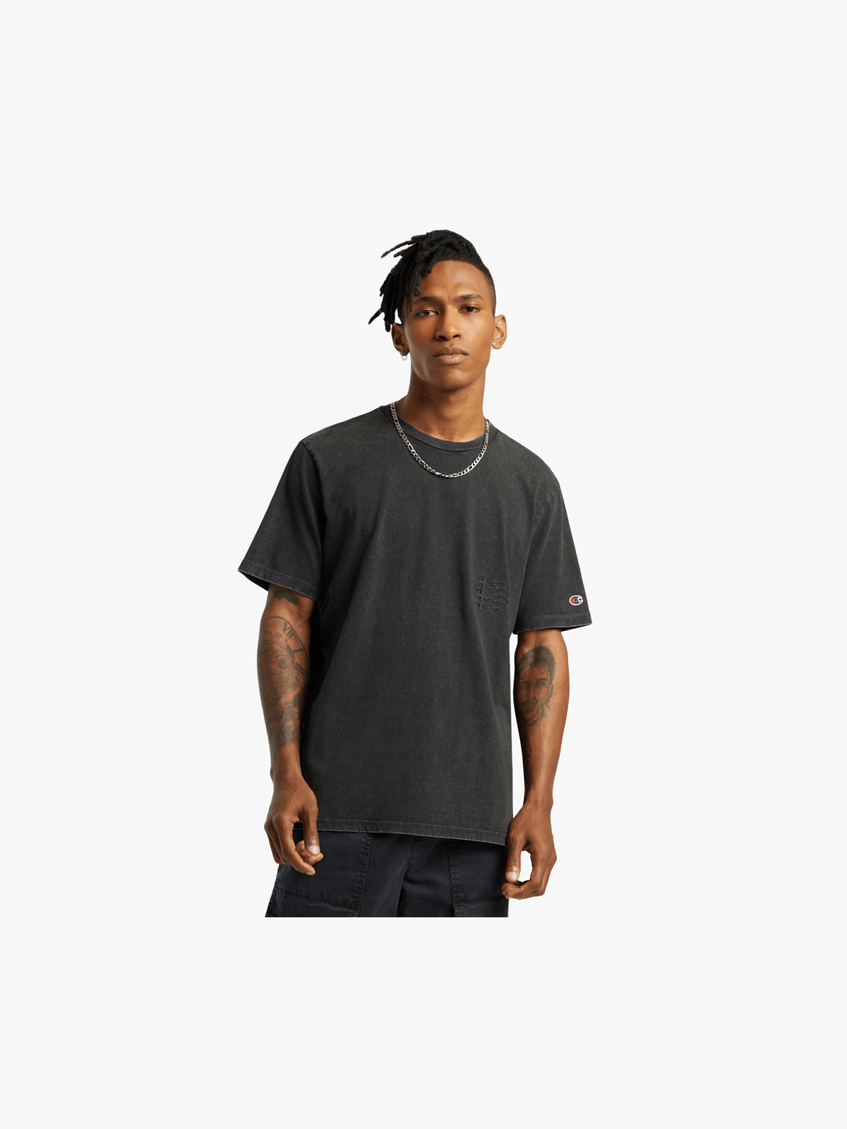 Champion black logo t shirt best sale