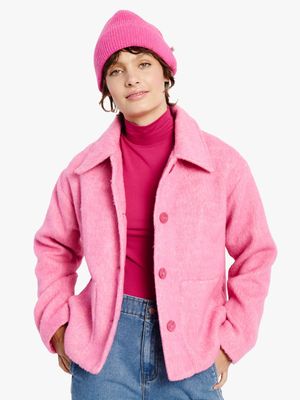 Women's Me&B Pink Cropped Melton Jacket