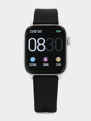 Tempo Pulse 7.0 Silver Plated Black Silicone Smart Watch