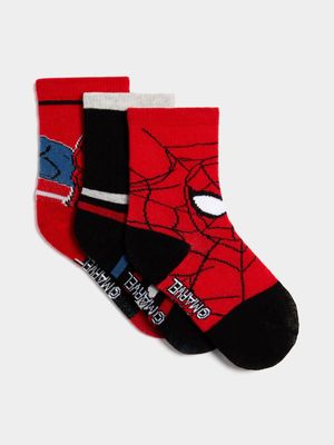 Jet Younger Boys Red/Black 3 Pack Spiderman Anklet Socks